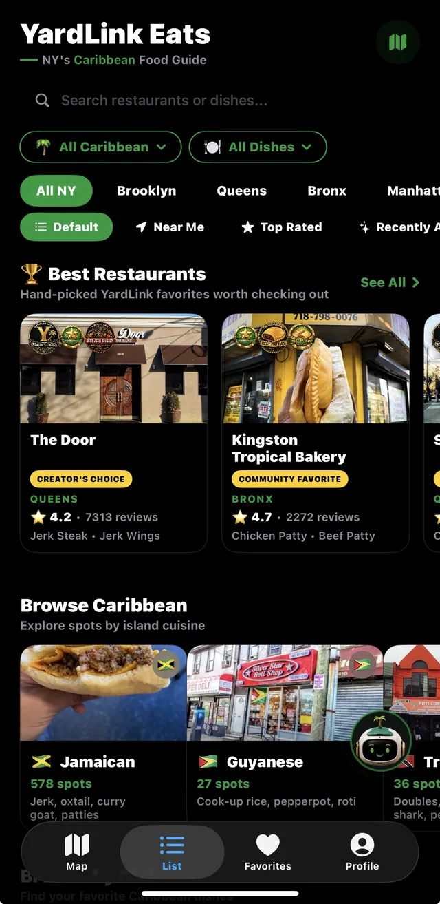 Hand-picked restaurants with YardLink editorial badges, in the iPhone app