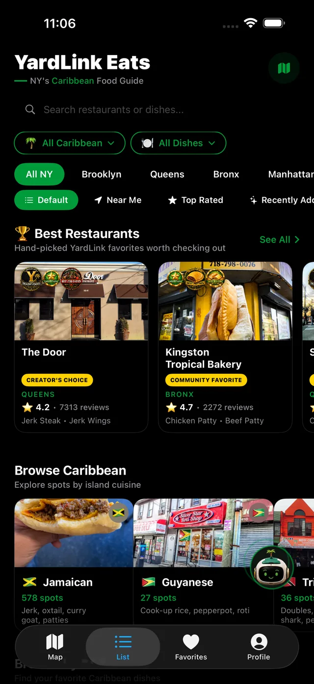 Searching for dishes in YardLink Eats